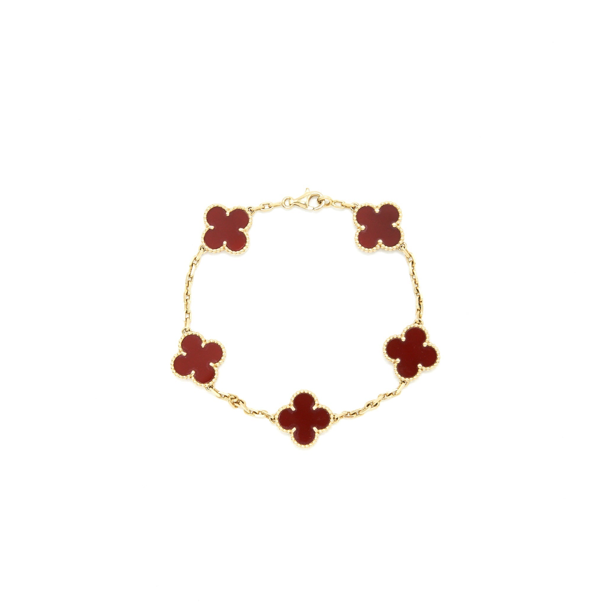 VAN CLEEF AND ARPELS VINTAGE ALHAMBRA 5 MOTIFS BRACELET CARNELIAN WITH YELLOW GOLD