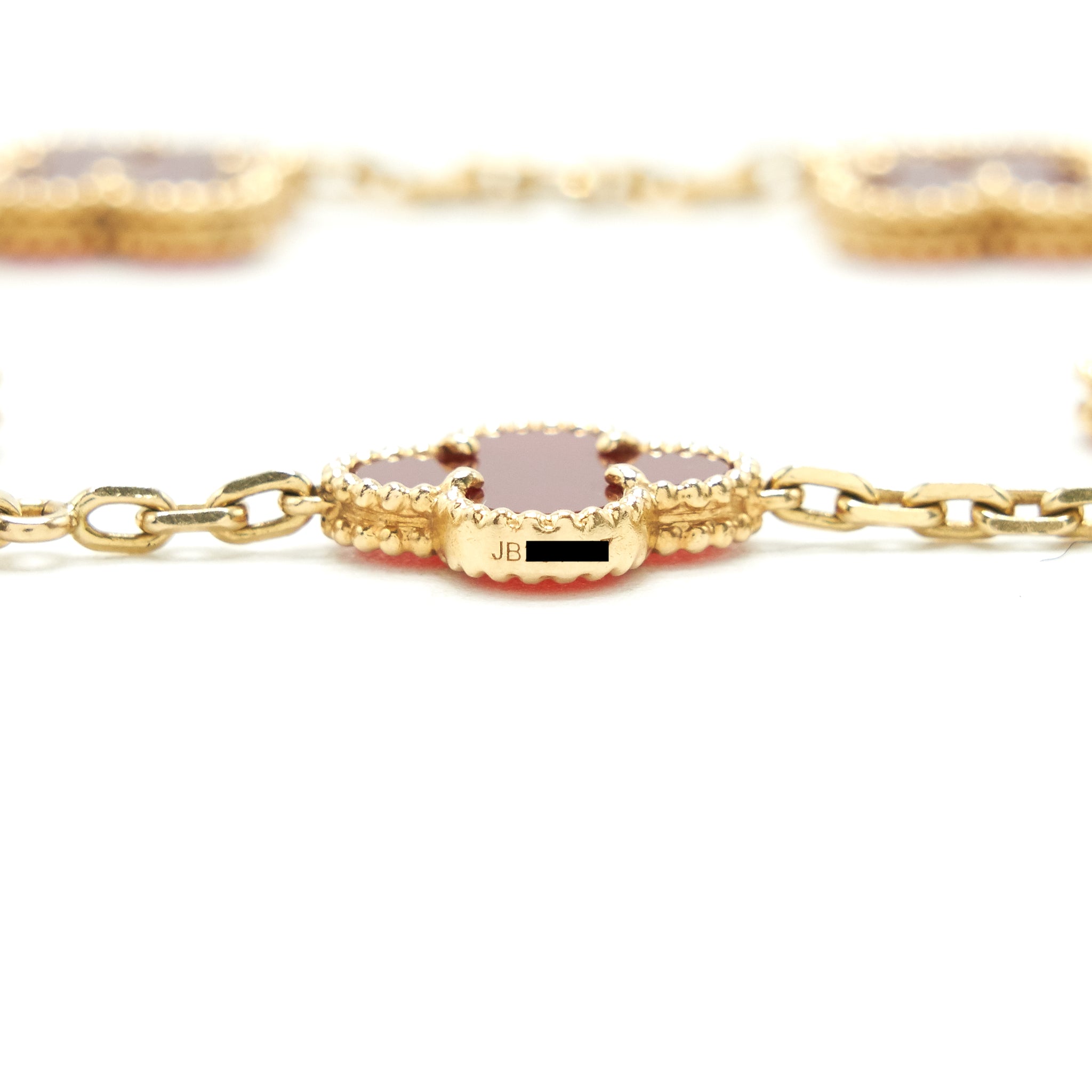 VAN CLEEF AND ARPELS VINTAGE ALHAMBRA 5 MOTIFS BRACELET CARNELIAN WITH YELLOW GOLD