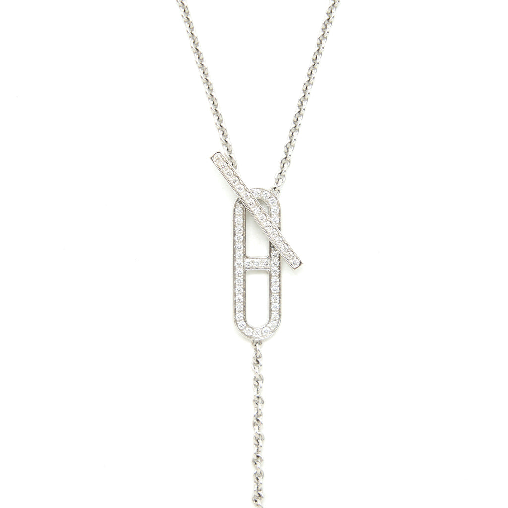 HERMES EVER CHAIN D'ANCRE NECKLACE, SMALL MODEL, 18K WHITE GOLD WITH DIMOND