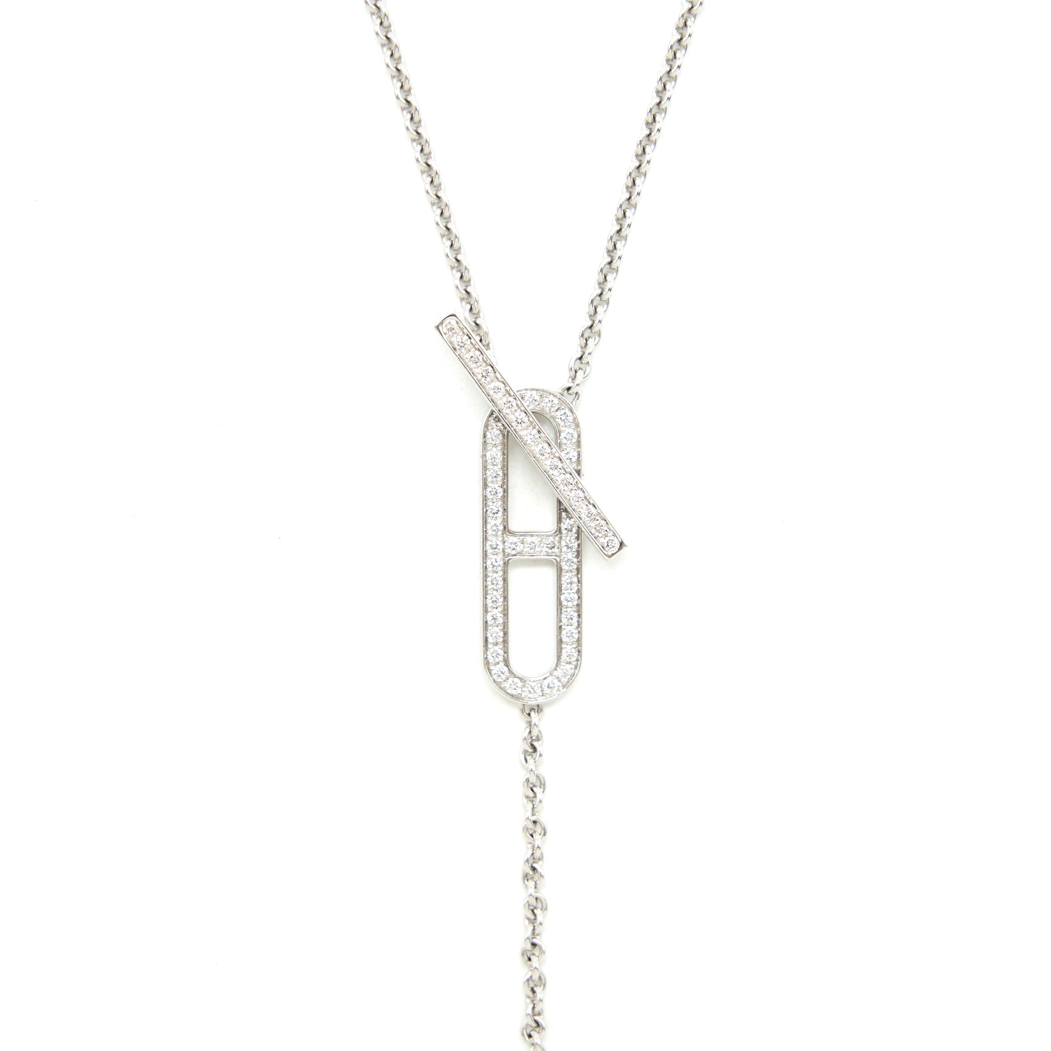 HERMES EVER CHAIN D'ANCRE NECKLACE, SMALL MODEL, 18K WHITE GOLD WITH DIMOND