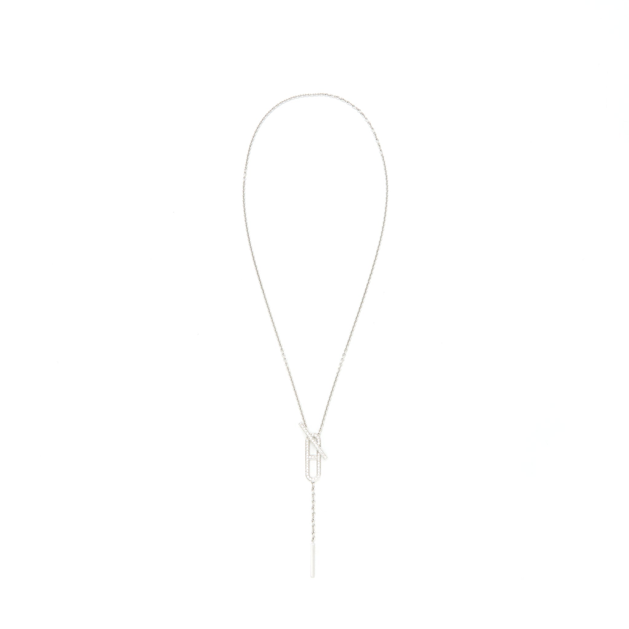 HERMES EVER CHAIN D'ANCRE NECKLACE, SMALL MODEL, 18K WHITE GOLD WITH DIMOND