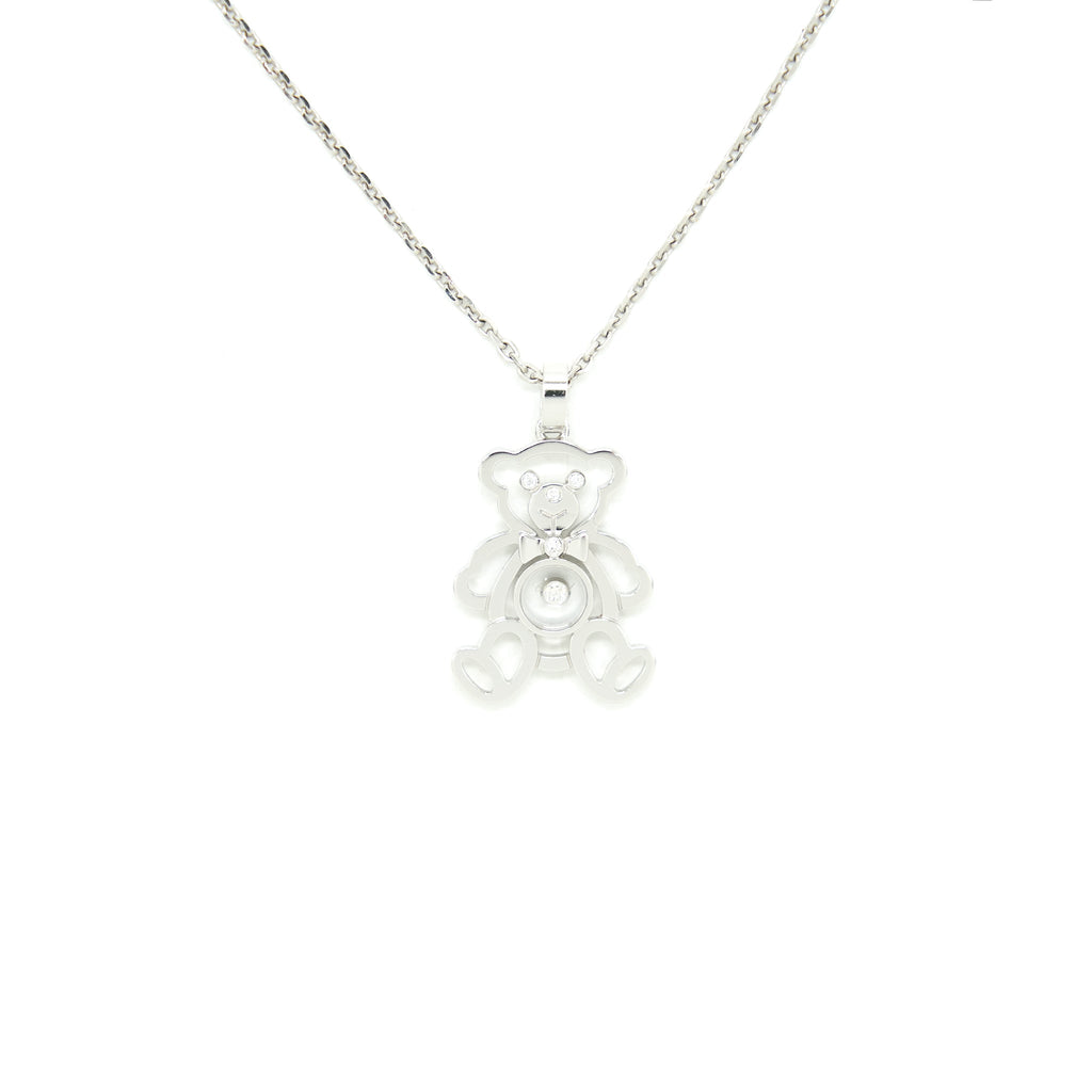 CHOPARD HAPPY DIAMONDS TEDDY BEAR PENDANT NECKLACE IN WHITE GOLD