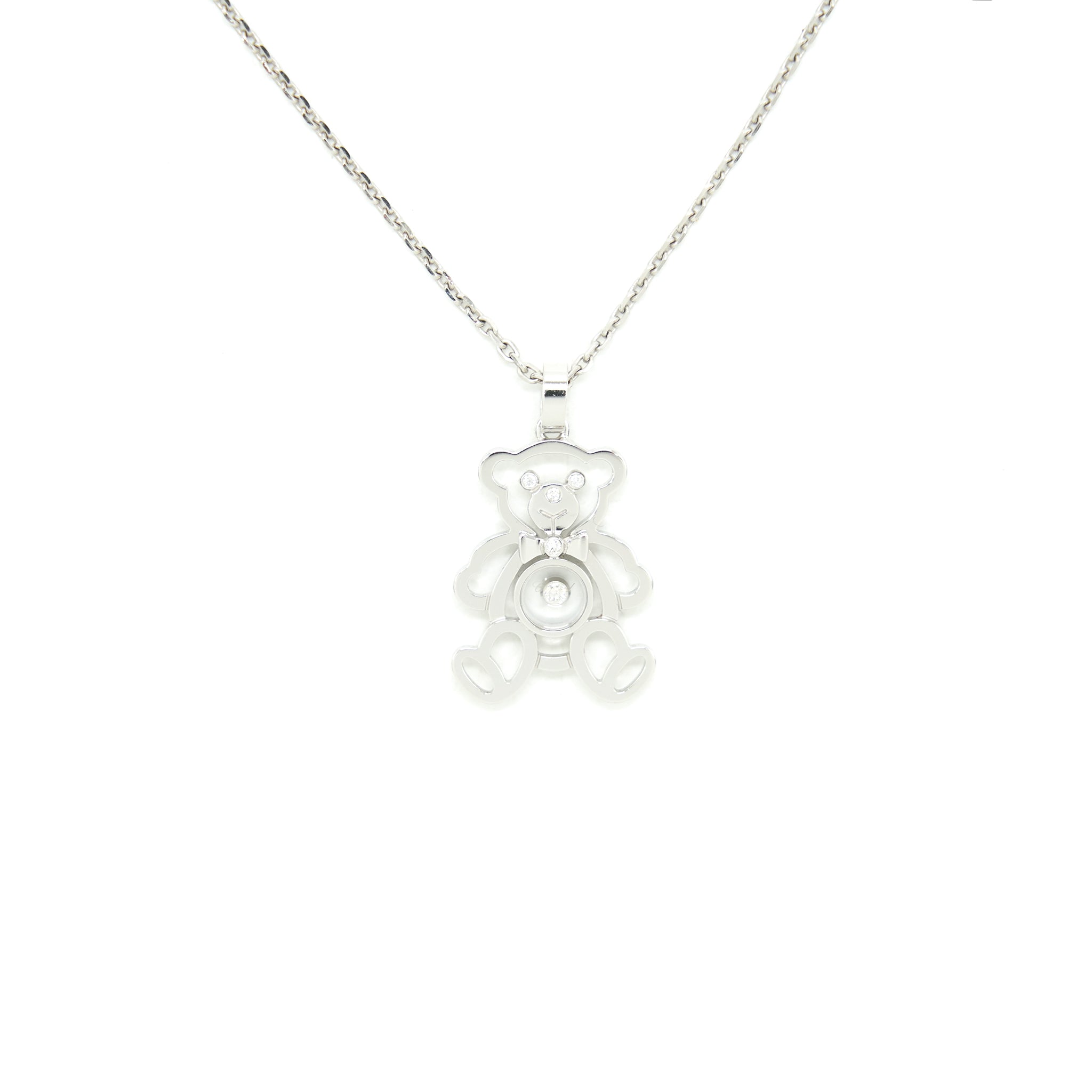 CHOPARD HAPPY DIAMONDS TEDDY BEAR PENDANT NECKLACE IN WHITE GOLD