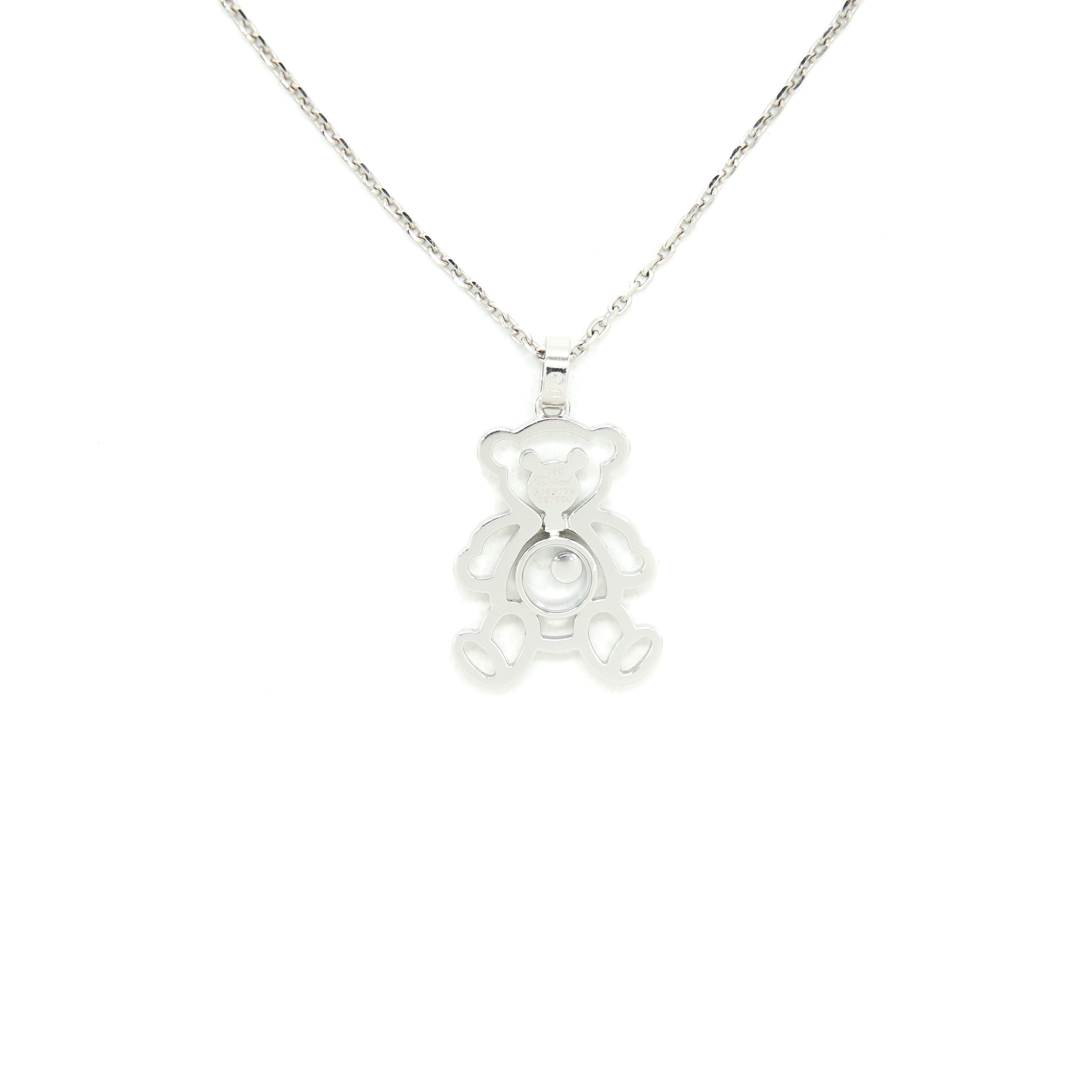 CHOPARD HAPPY DIAMONDS TEDDY BEAR PENDANT NECKLACE IN WHITE GOLD