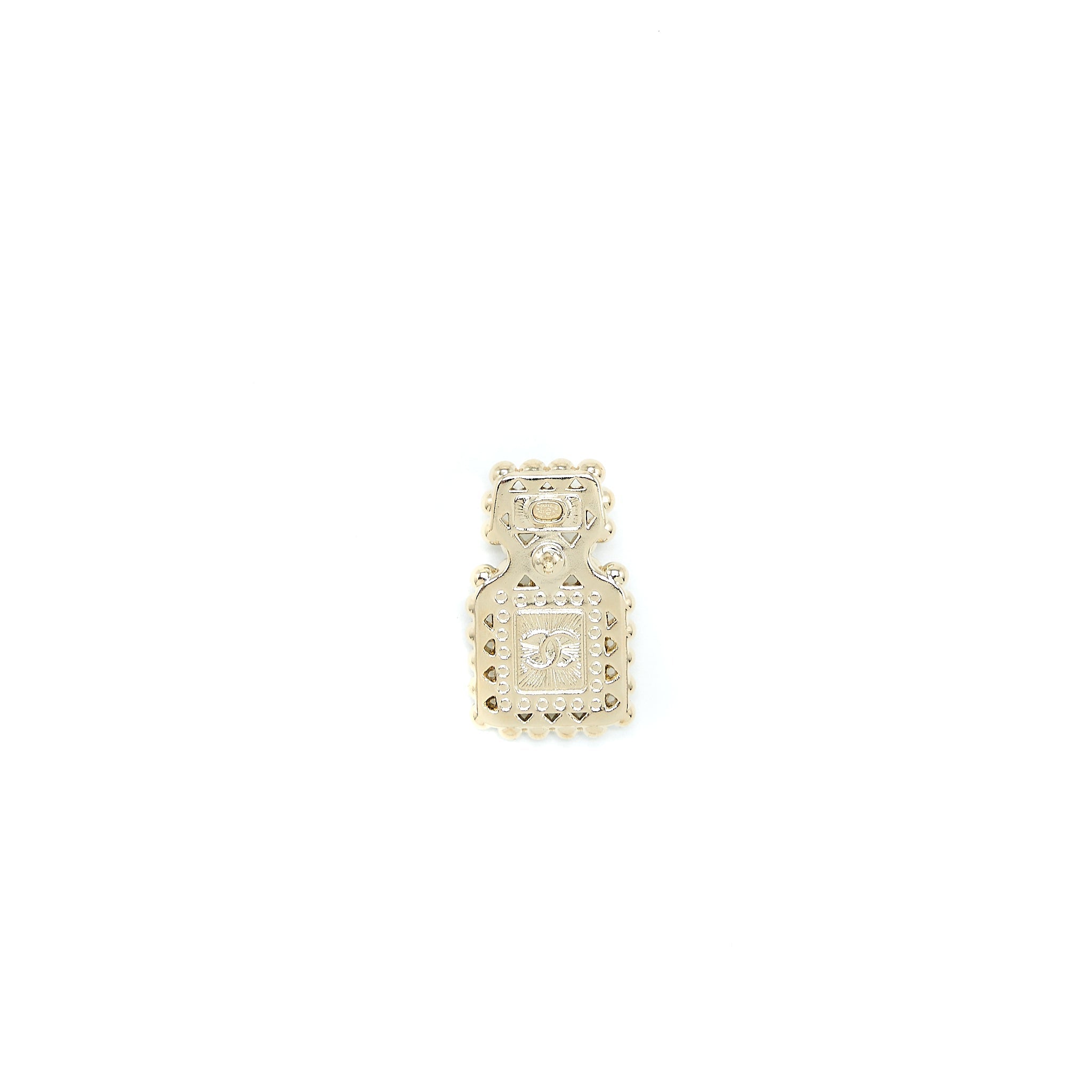 CHANEL LOGO BOTTLE BROOCH WITH CRYSTALS LIGHT GOLD TONE