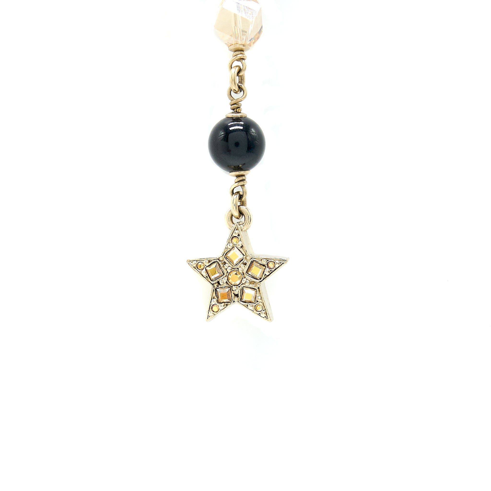CHANEL CC LOGO WITH CRYSTALS STAR DROP EARRING LIGHT GOLD TONE