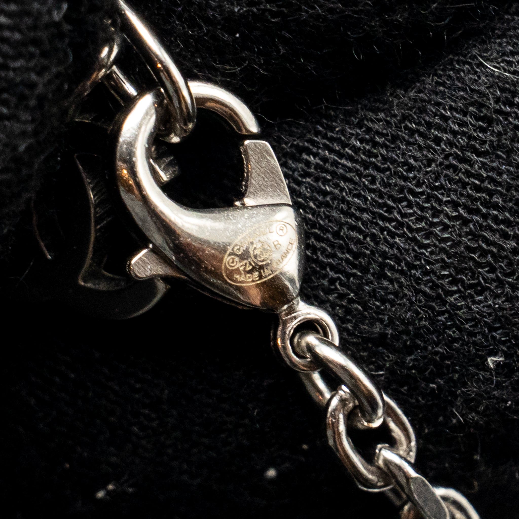 CHANEL 21B CC DROP NECKLACE CRYSTAL SILVER TONE