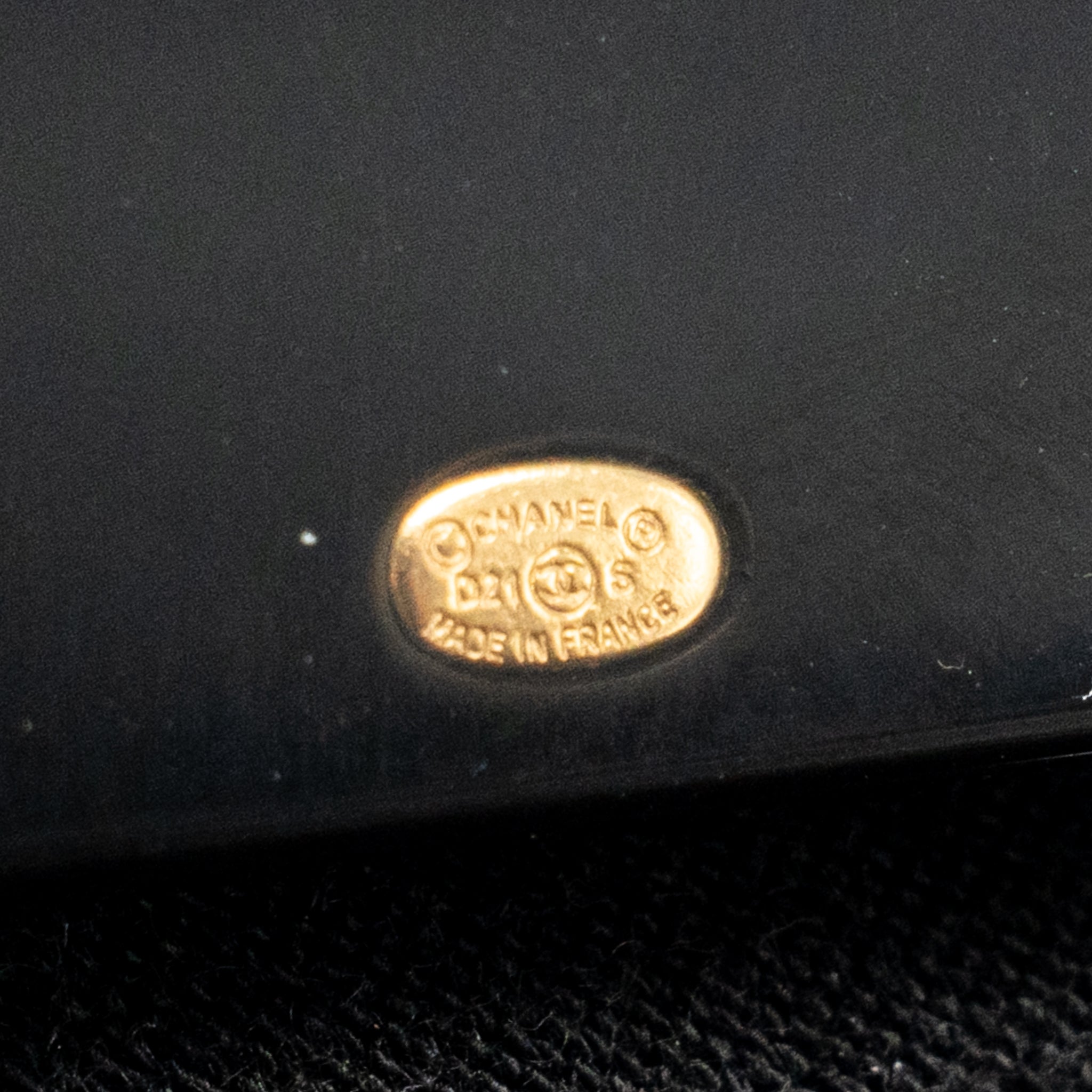 CHANEL RECTANGULAR LOGO BROOCH BLACK GOLD TONE