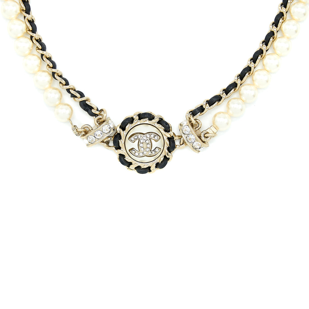 CHANEL 21K PEARL AND CHAIN CHOKER LIGHT GOLD TONE