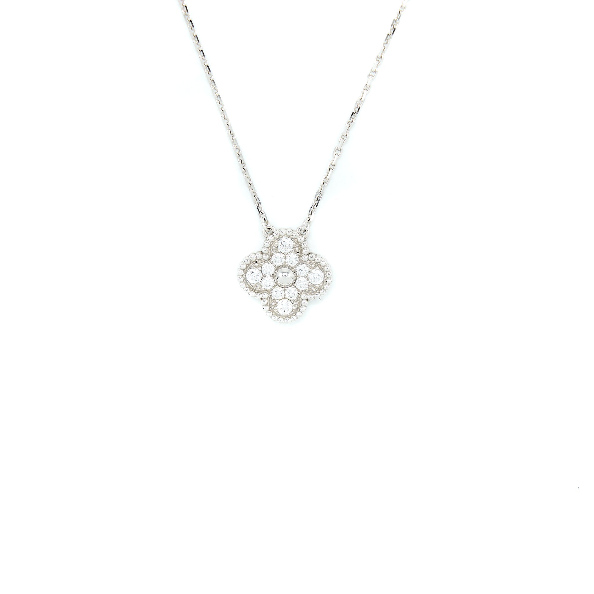 VAN CLEEF & ARPELS VINTAGE ALHAMBRA PENDANT, WHITE GOLD WITH DIAMONDS