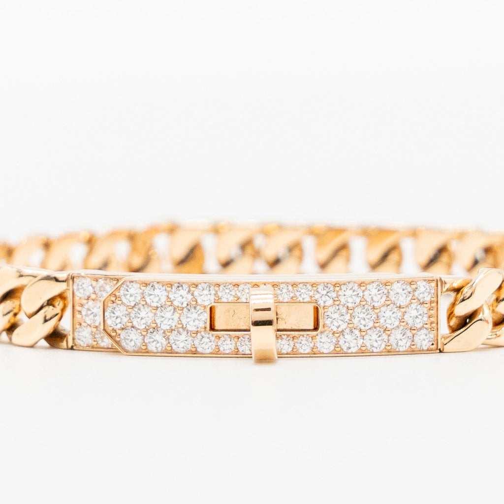 HERMES KELLY GOURMETTE BRACELET ROSE GOLD DIAMONDS