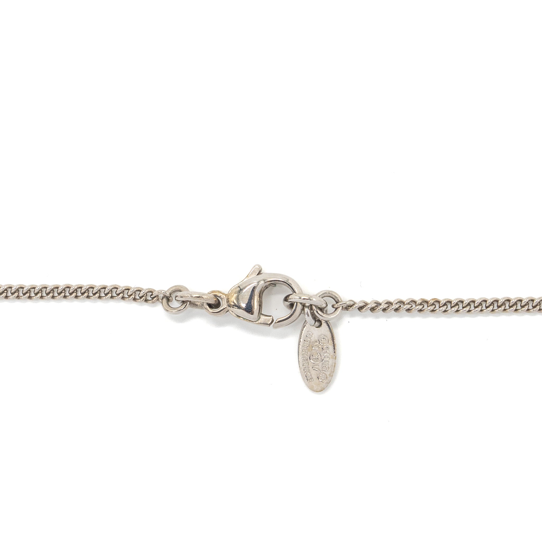 CHANEL SMALL MODEL CC LOGO CRYSTAL NECKLACE SILVER TONE