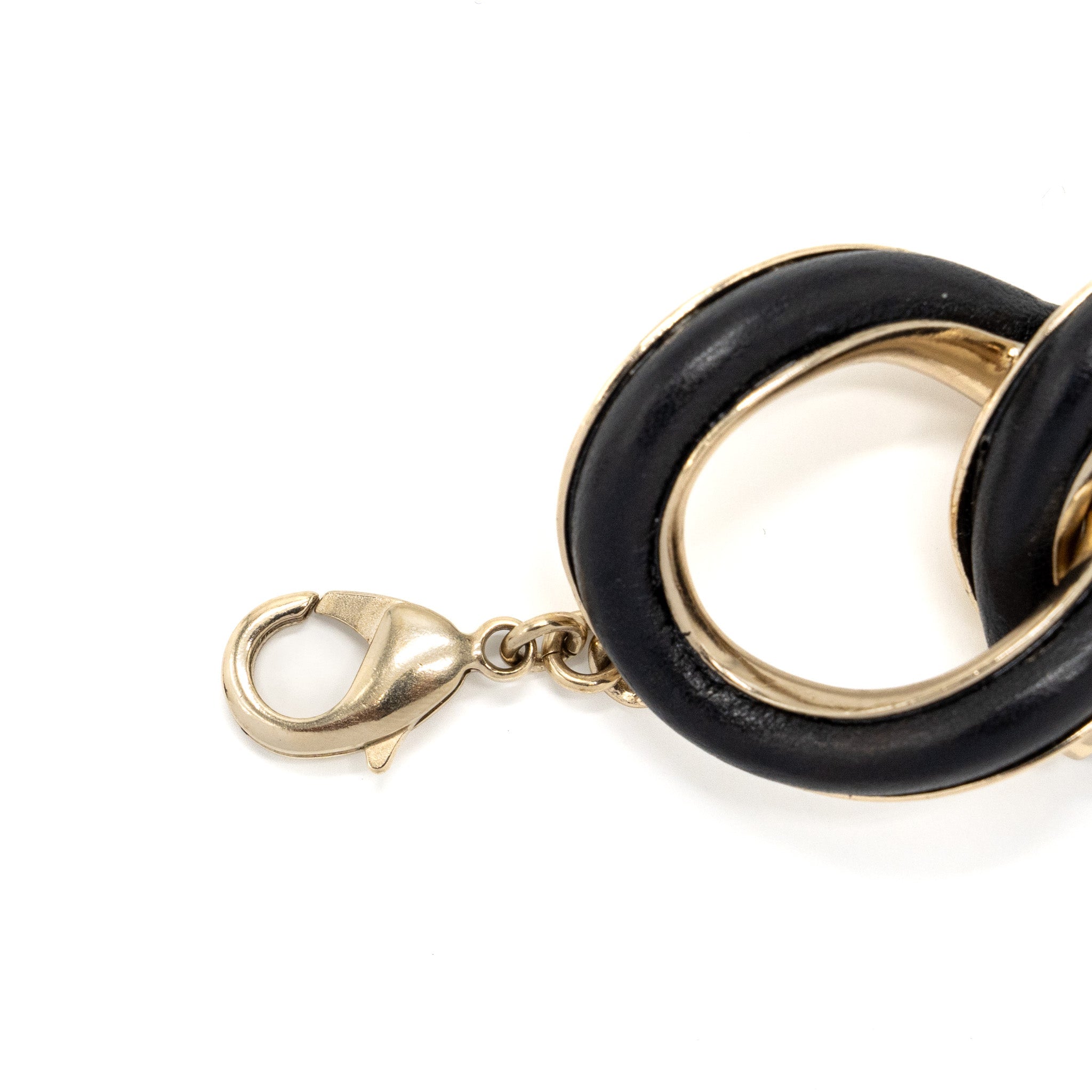 CHANEL TWIST BRACELET LEATHER BLACK WITH LIGHT GOLD TONE
