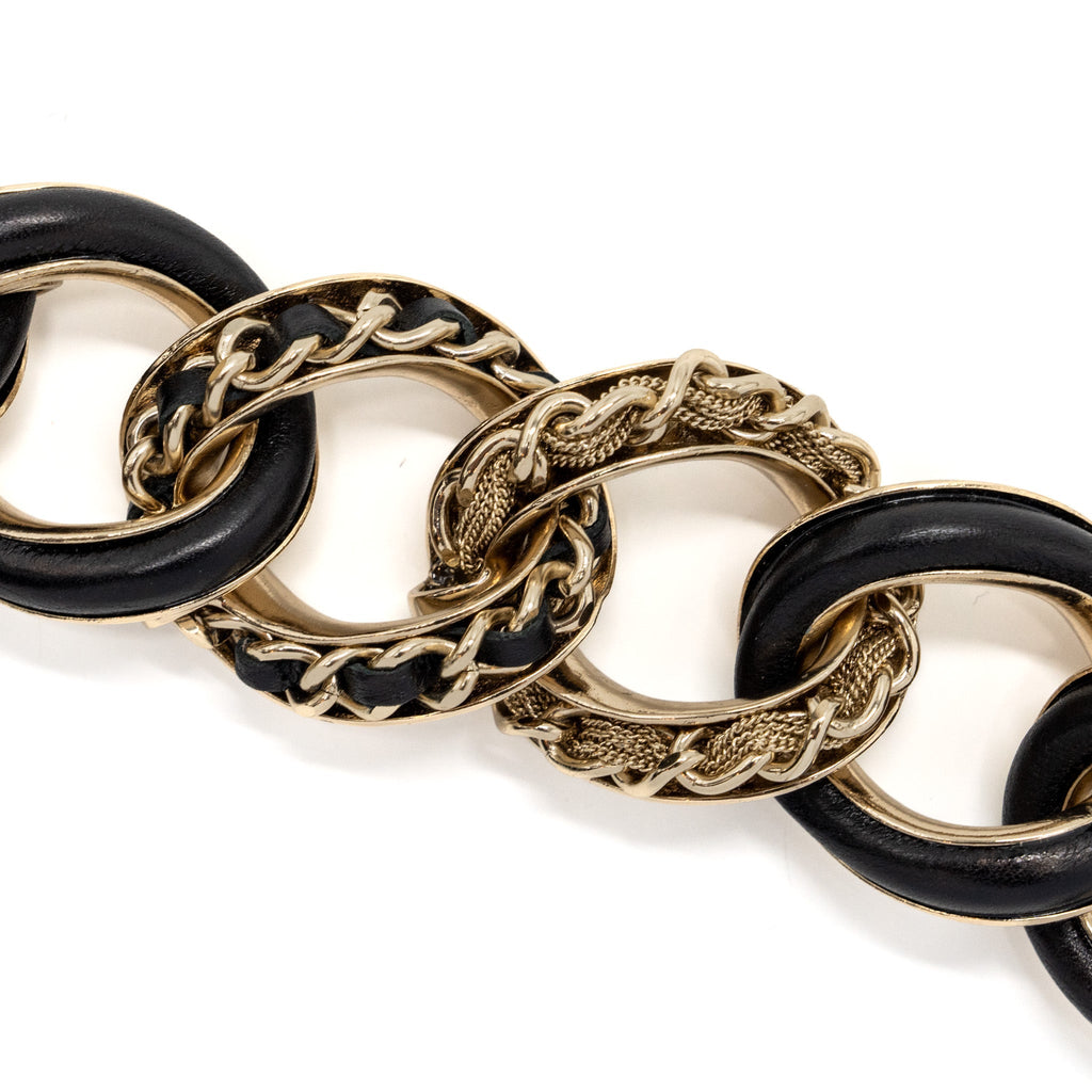 CHANEL TWIST BRACELET LEATHER BLACK WITH LIGHT GOLD TONE