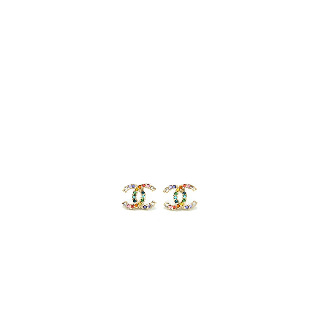 CHANEL CC LOGO CRYSTAL RAINBOW EARRINGS