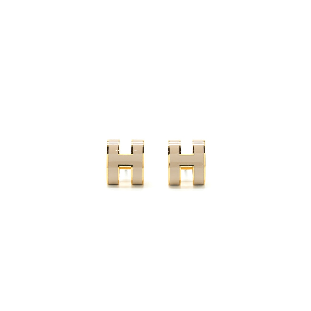 HERMES POP H EARRINGS MARRON GLACÉ ROSE GOLD