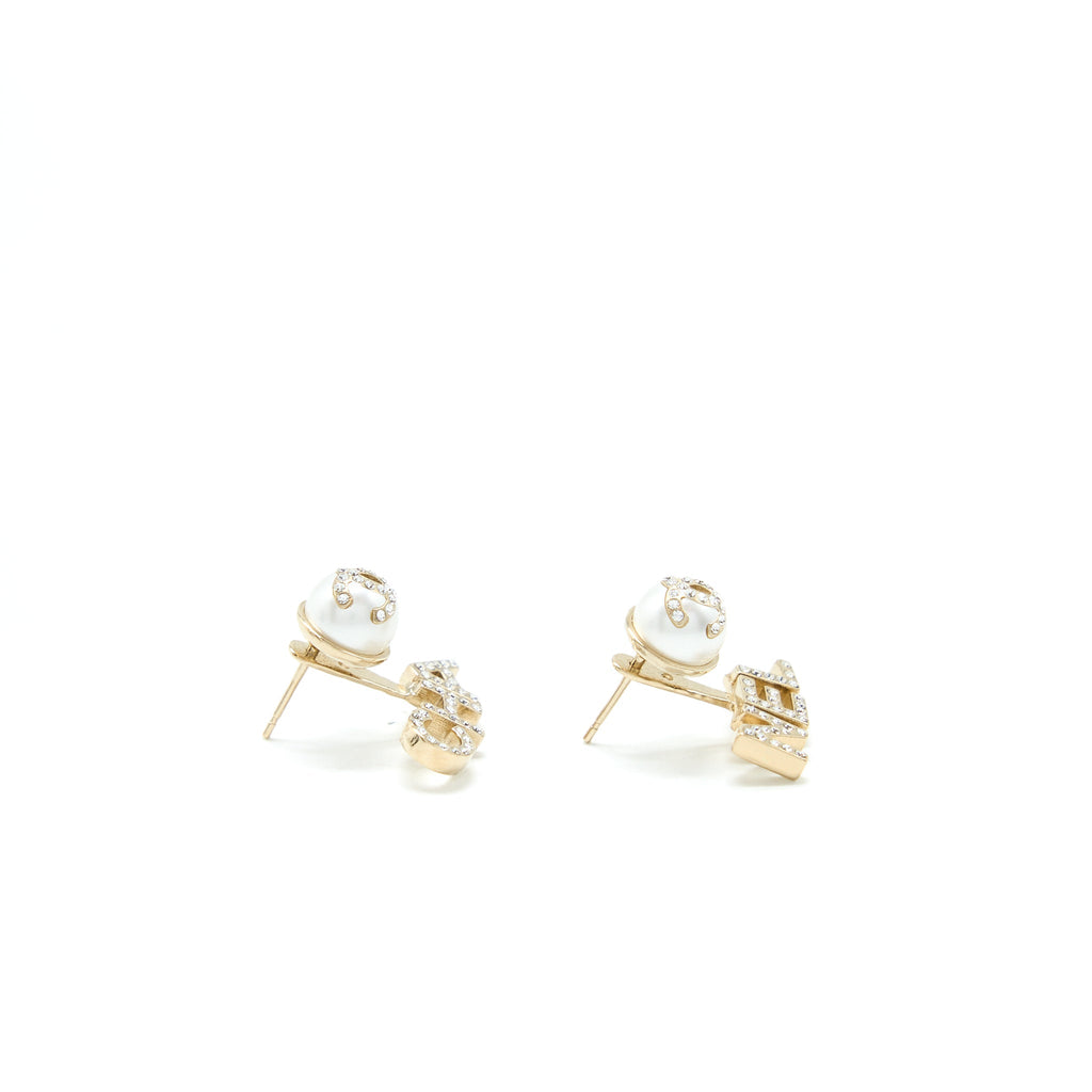 CHANEL PEARL CRYSTAL CC DROP EARRINGS