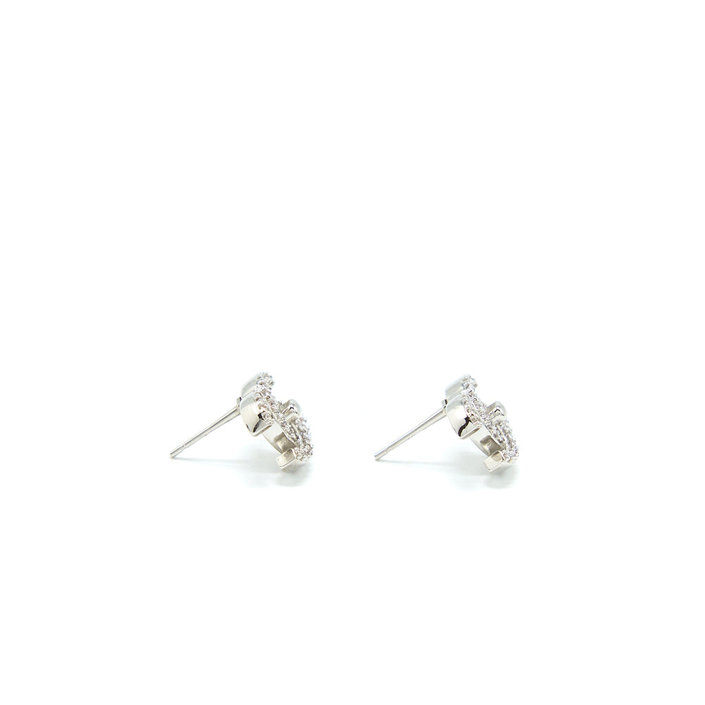 CHANEL MINI CC LOGO EARRINGS SILVER TONE