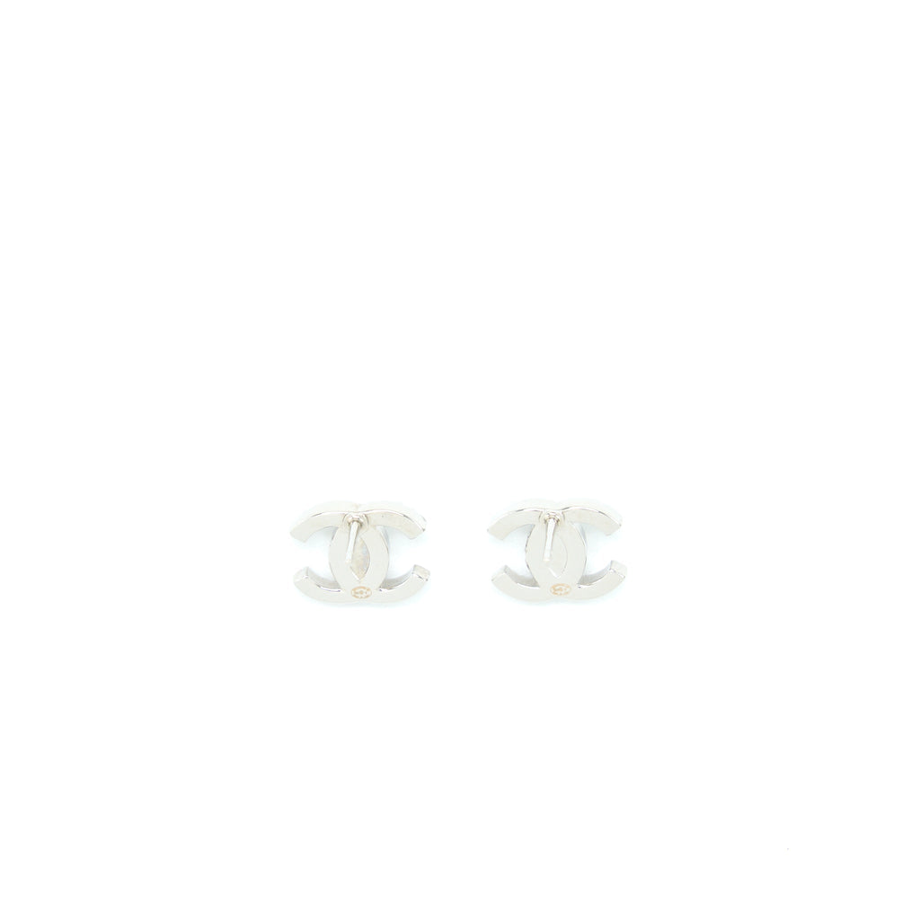 CHANEL MINI CC LOGO EARRINGS SILVER TONE