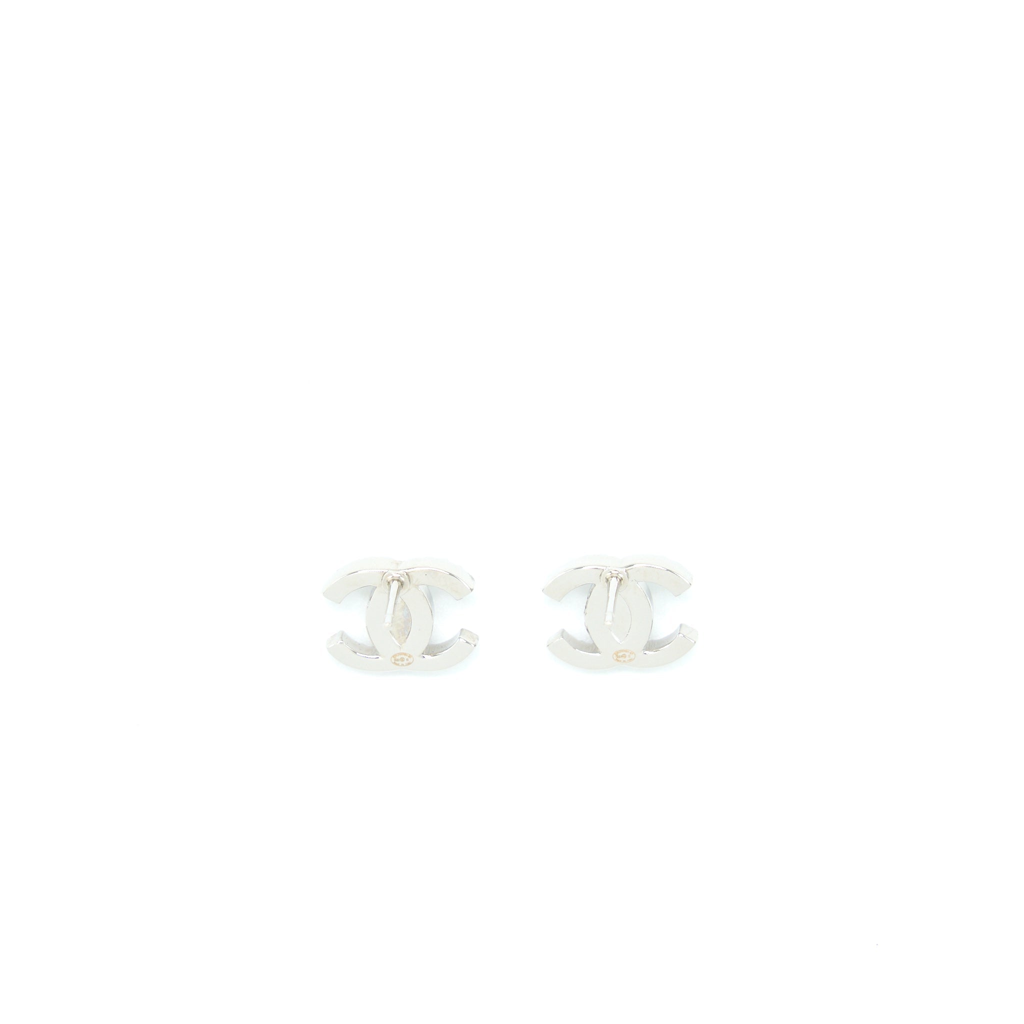 CHANEL MINI CC LOGO EARRINGS SILVER TONE