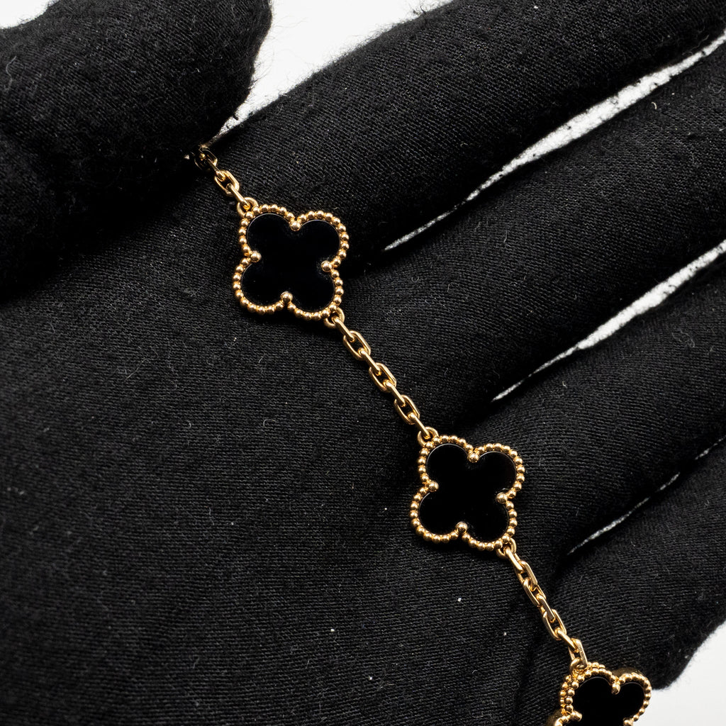 VAN CLEEF & ARPELS VINTAGE ALHAMBRA BRACELET 5 MOTIFS ONYX YELLOW GOLD