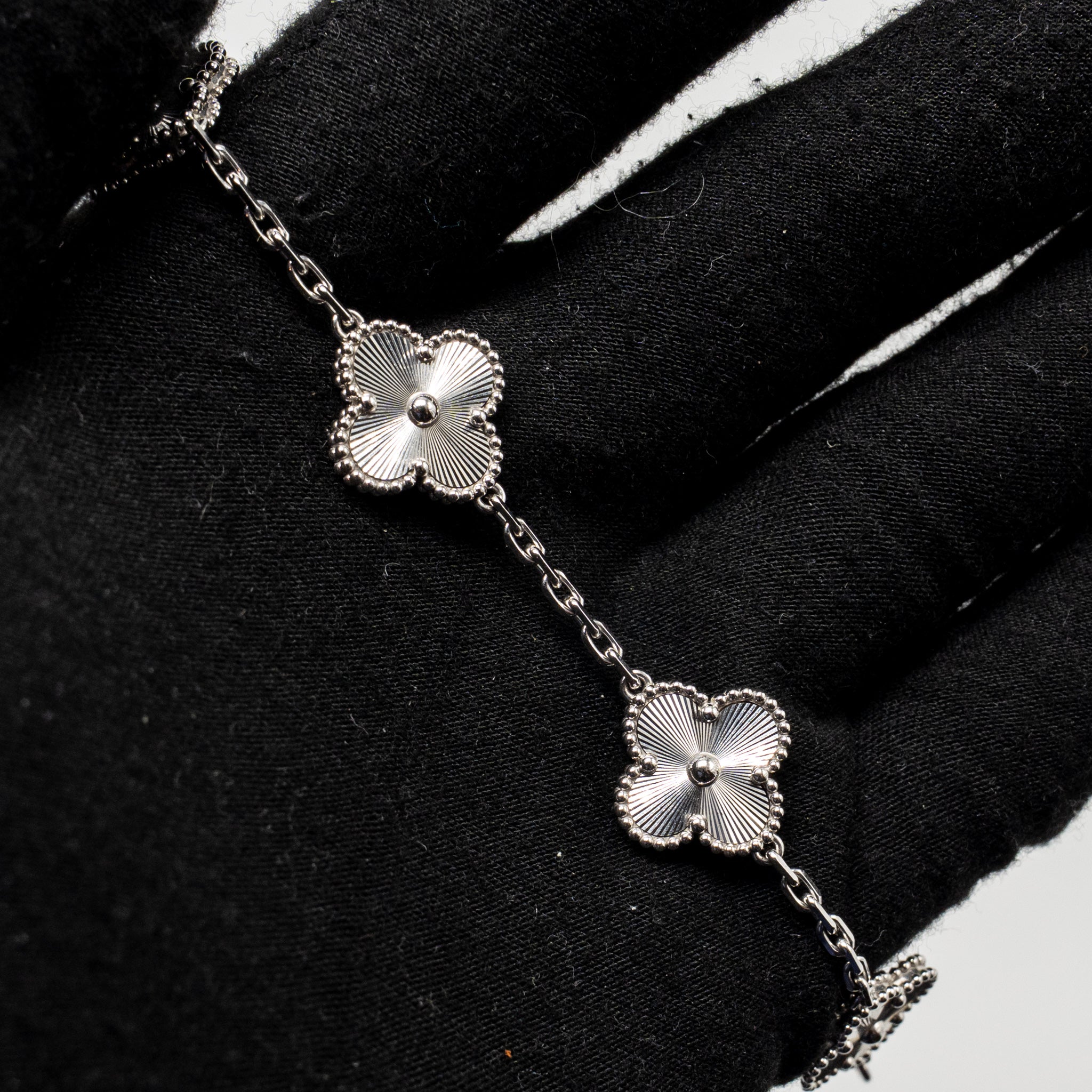 VAN CLEEF & ARPELS VINTAGE ALHAMBRA BRACELET 5 MOTIFS GUILLOCHE WHITE GOLD