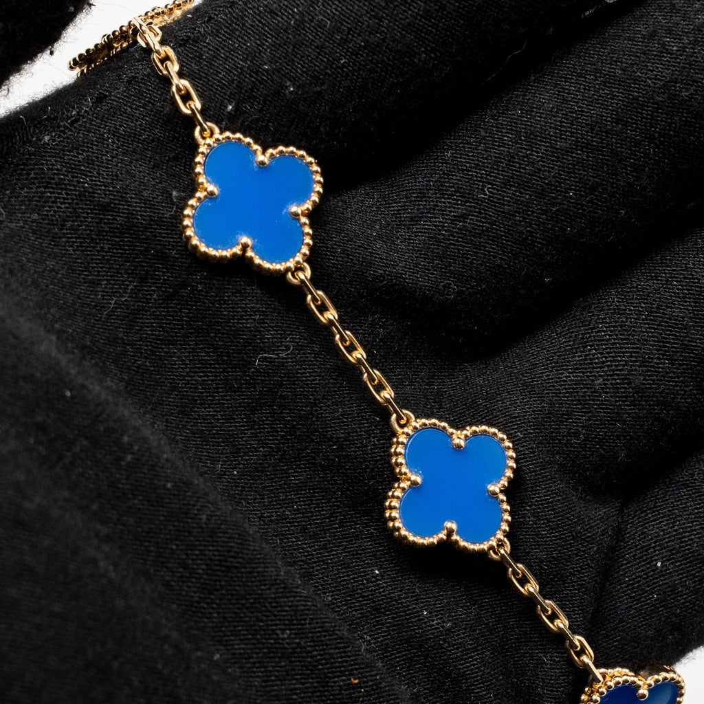 VAN CLEEF & ARPELS VINTAGE ALHAMBRA BRACELET 5 MOTIFS AGATE YELLOW GOLD