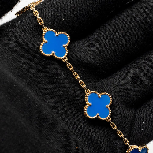 VAN CLEEF & ARPELS VINTAGE ALHAMBRA BRACELET 5 MOTIFS AGATE YELLOW GOLD