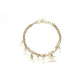 CHANEL DOUBLE CHAIN CC LOGO BRACELET CRYSTAL/PEARL LIGHT GOLD TONE
