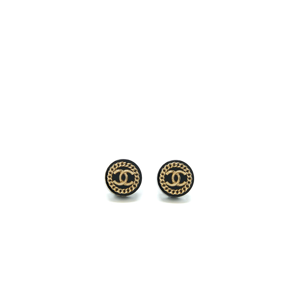 CHANEL ROUND CC LOGO EARRINGS BLACK/GOLD