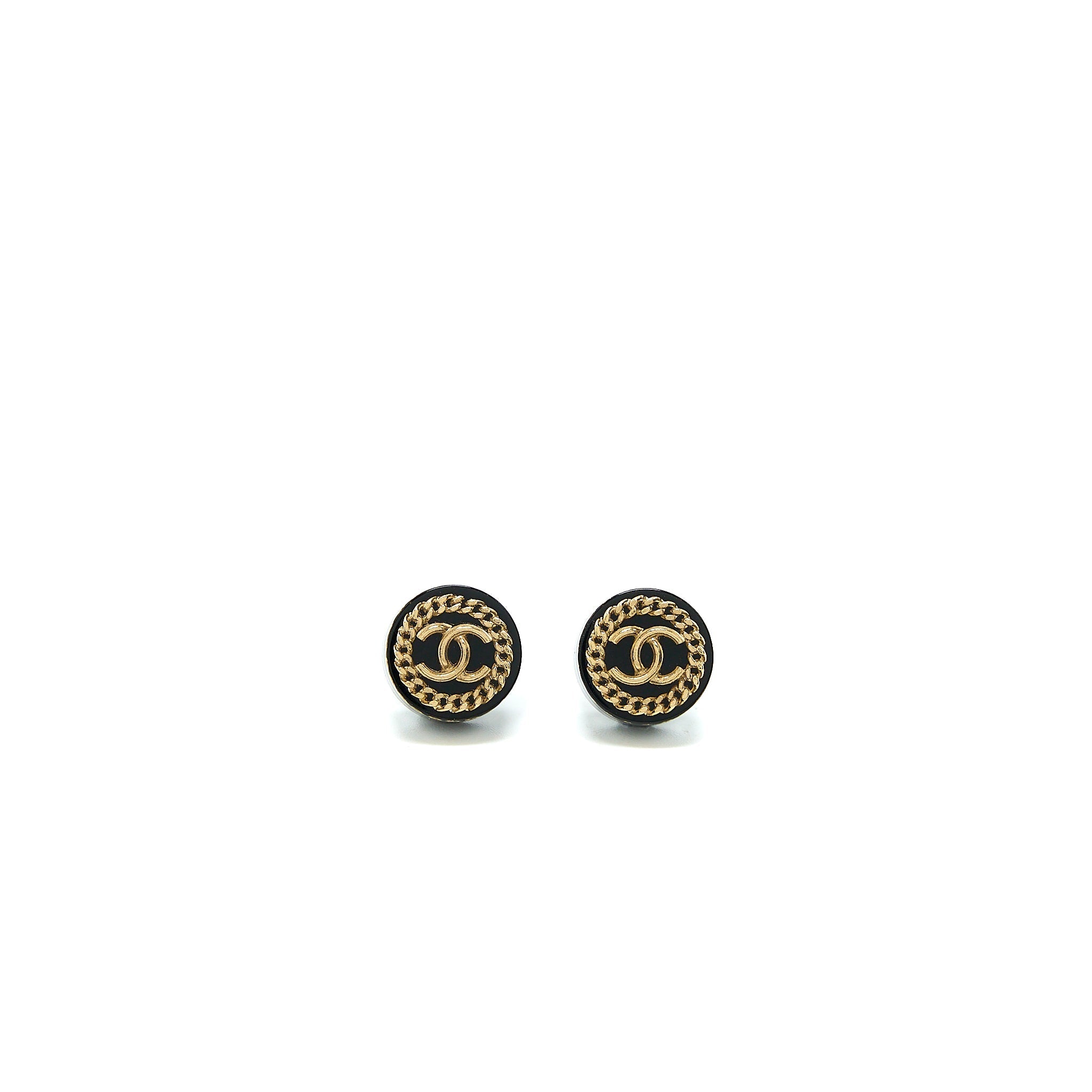 CHANEL ROUND CC LOGO EARRINGS BLACK/GOLD