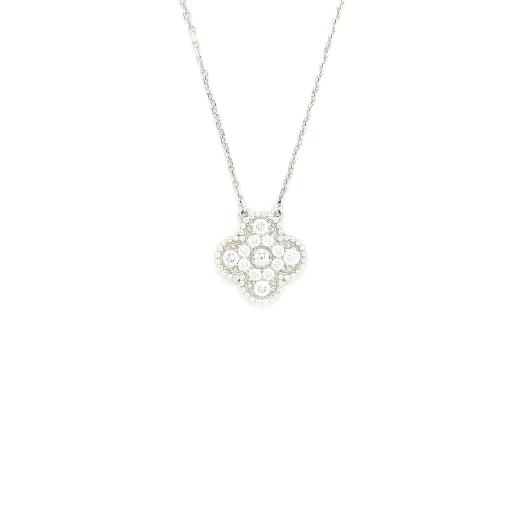 VAN CLEEF AND ARPELS VINTAGE ALHAMBRA PENDANT WHITE GOLD WITH DIMOND