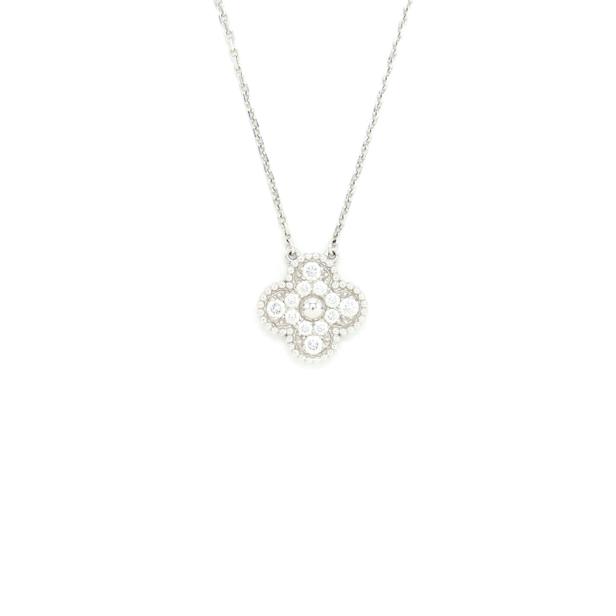 VAN CLEEF AND ARPELS VINTAGE ALHAMBRA PENDANT WHITE GOLD WITH DIMOND