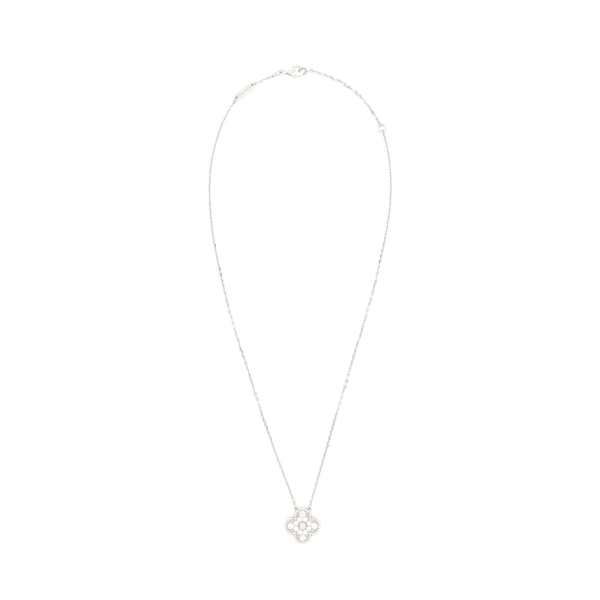 VAN CLEEF AND ARPELS VINTAGE ALHAMBRA PENDANT WHITE GOLD WITH DIMOND