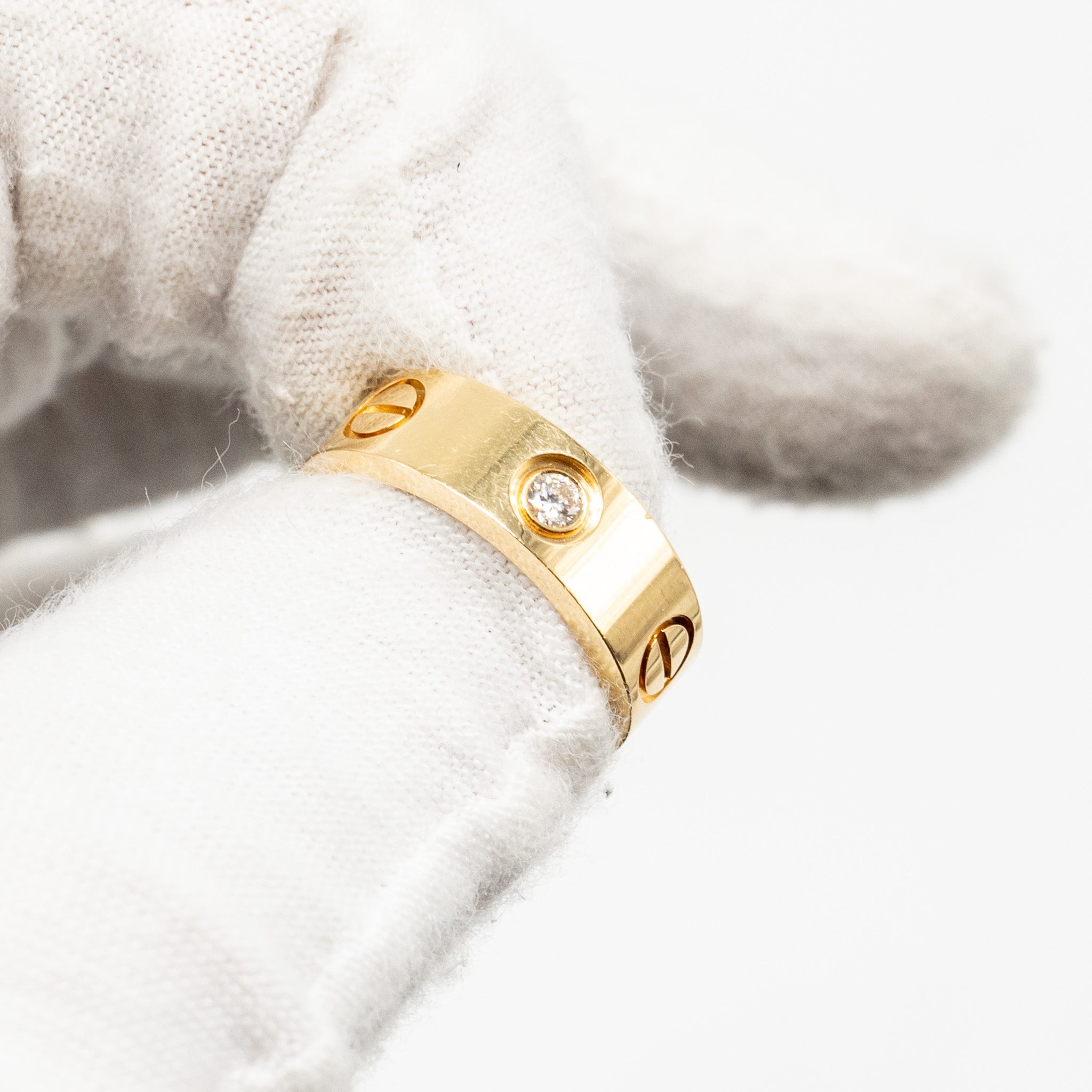 CARTIER LOVE HOOP EARRINGS CLASSIC MODEL YELLOW GOLD, 2 DIAMONDS