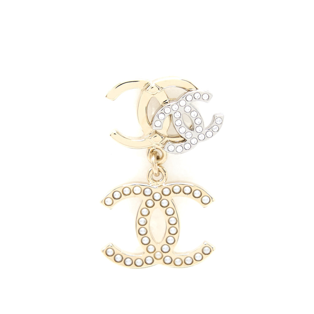 CHANEL MULTI CC DROP EARRINGS WITH CRYSTAL AND PEARL