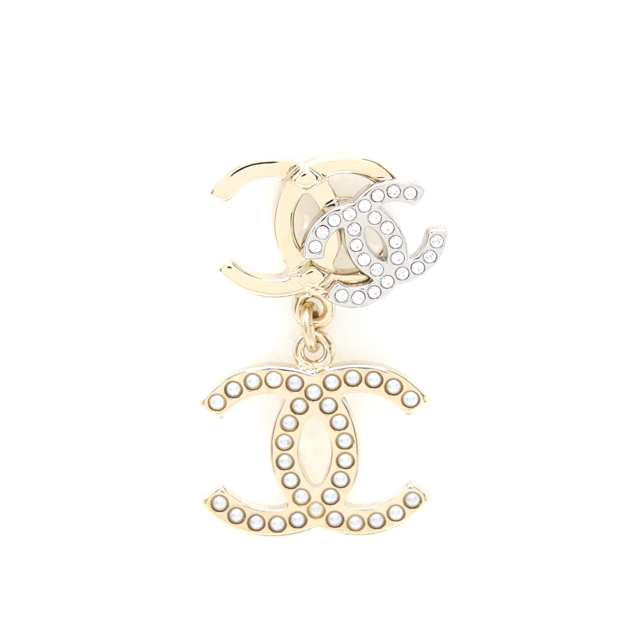 CHANEL MULTI CC DROP EARRINGS WITH CRYSTAL AND PEARL