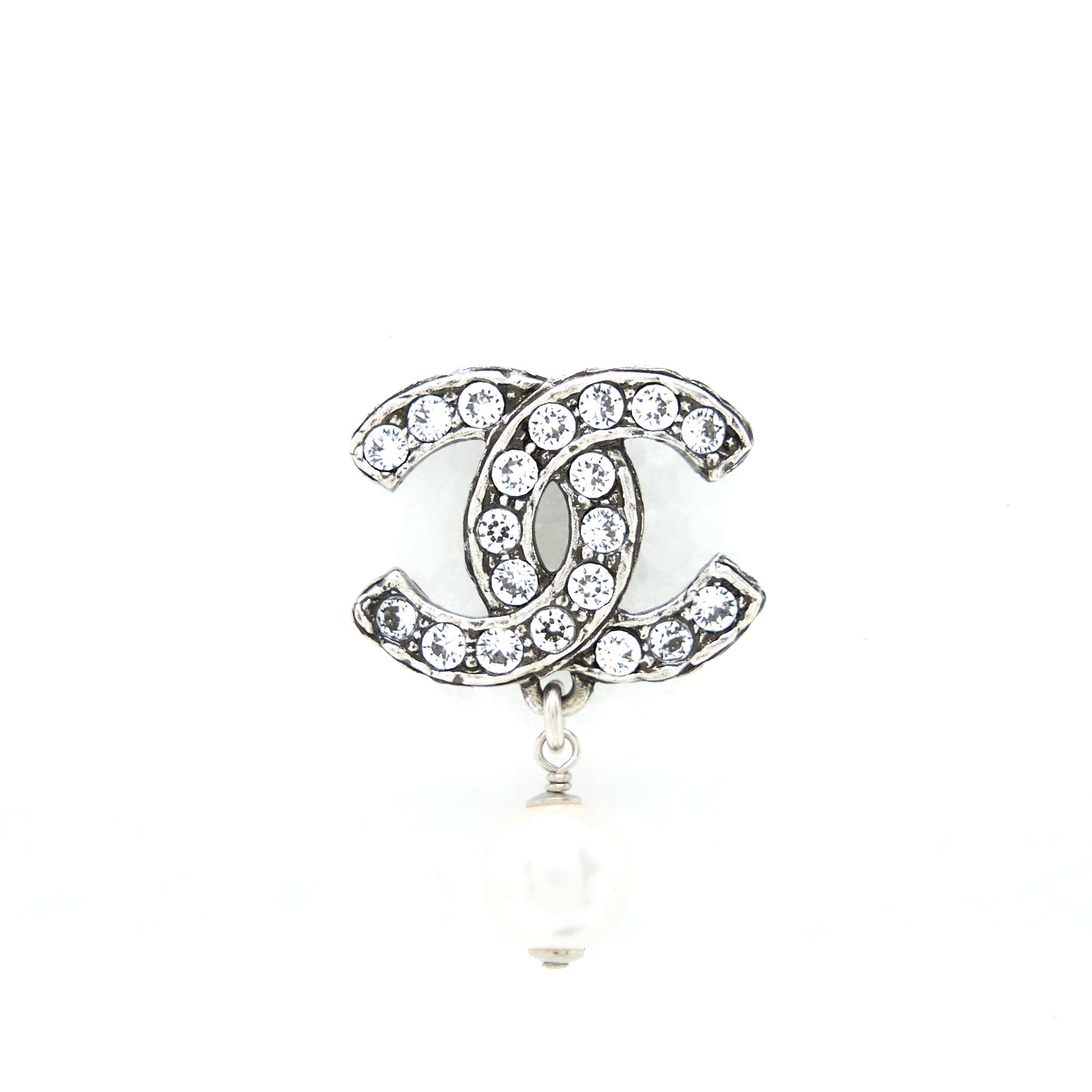 CHANEL CRYSTAL CC EARRINGS WITH DROPPING PEARL SHW