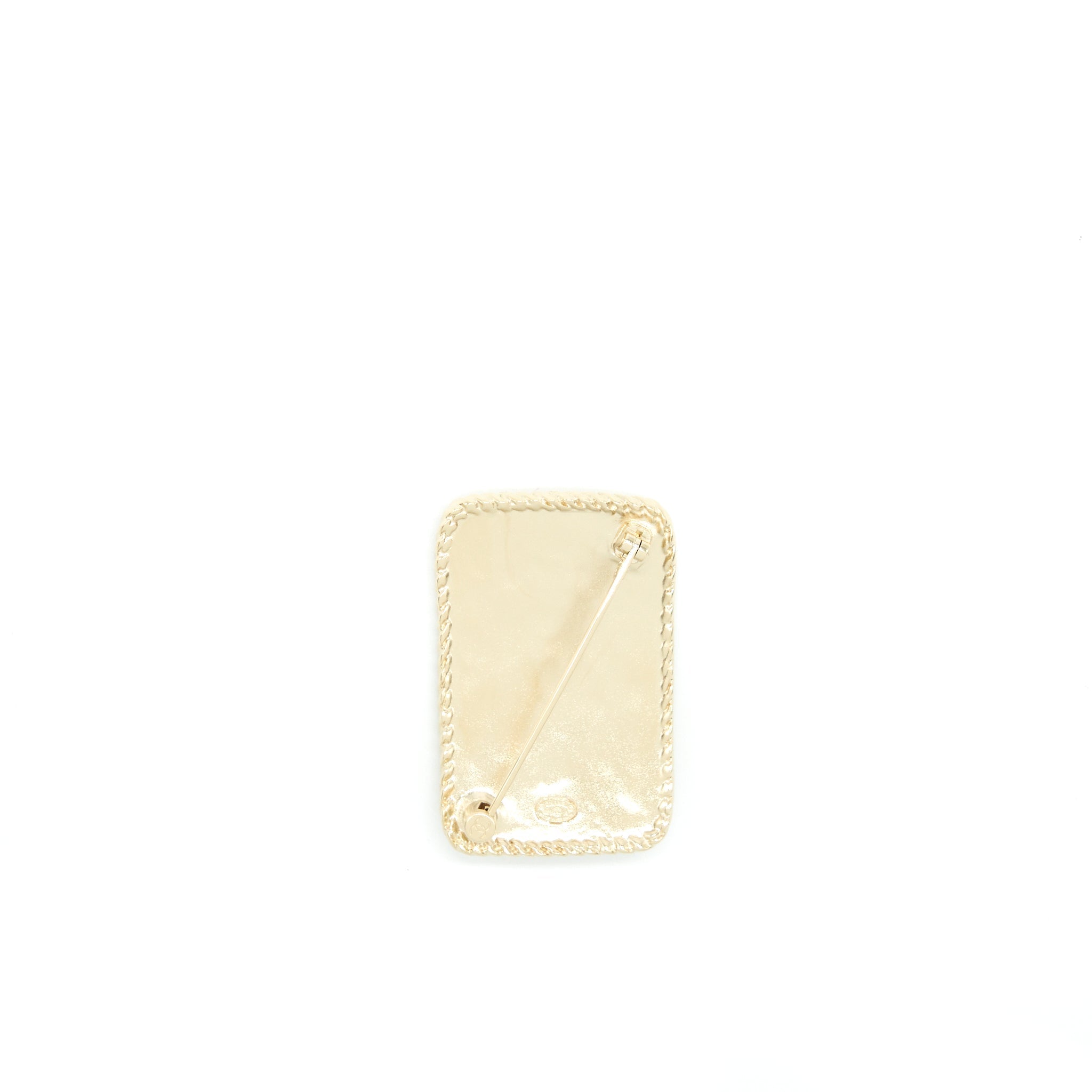 CHANEL CC LOGO AND CROWN METAL PLATE BROOCH BRUSHED LGHW