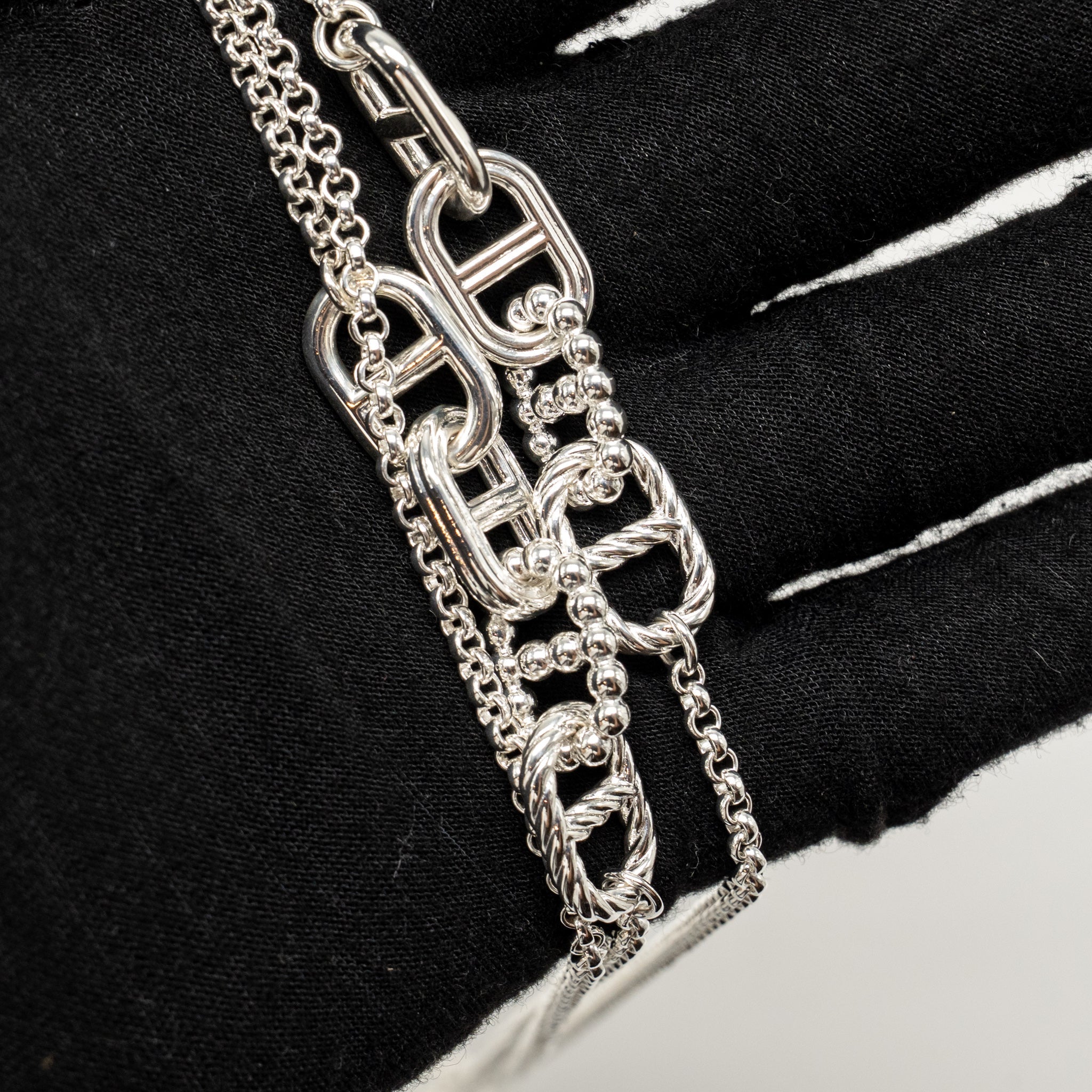 HERMES 80CM CHAINE D'ANCRE ALEA II LONG NECKLACE STERLING SILVER