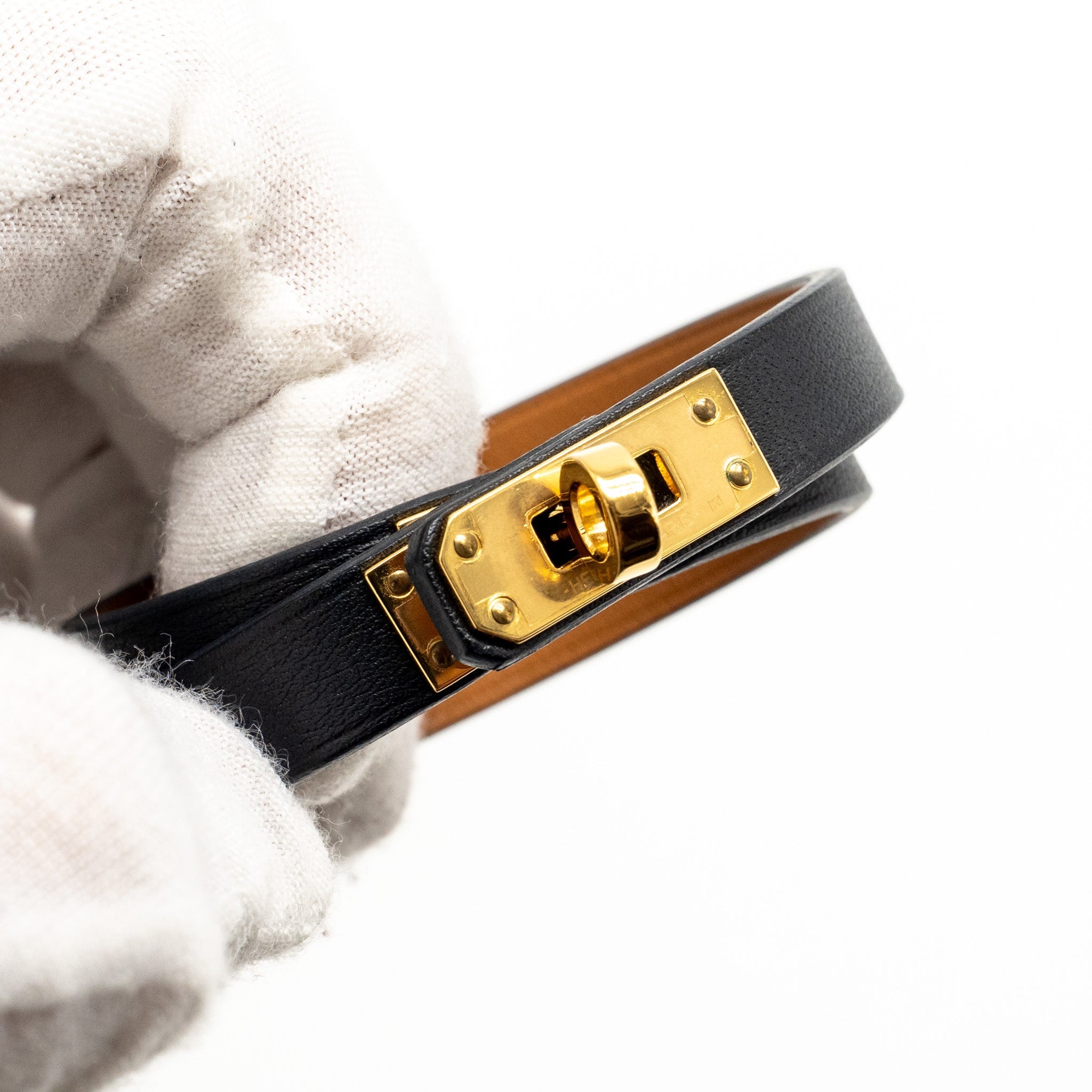 HERMES SIZE T2 MINI KELLY DOUBLE TOUR BRACELET SWIFT BLACK GHW STAMP Z