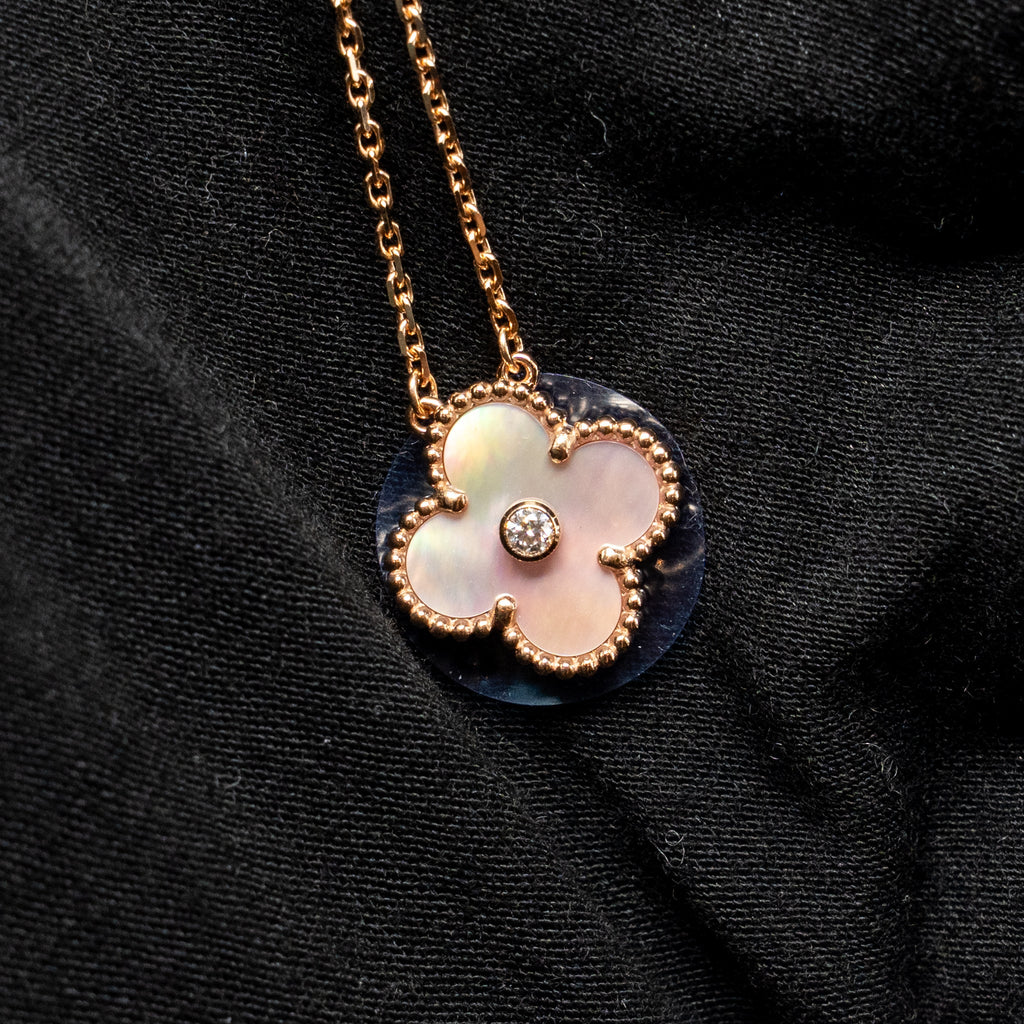 VAN CLEEF & ARPELS 2025 HOLIDAY PENDANT PINK MOTHER OF PEARL ROSE GOLD WITH DIAMOND