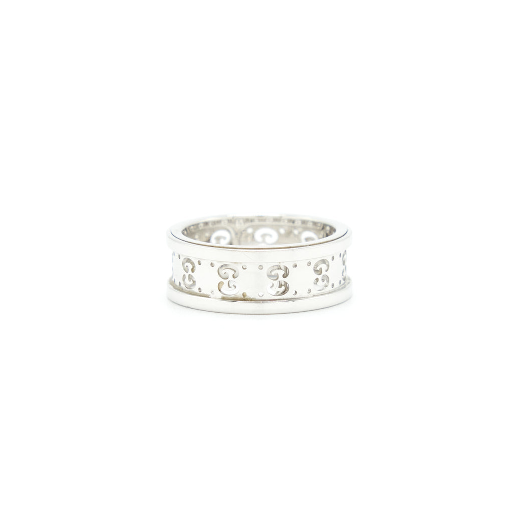 GUCCI GG LOGO RING 18K WHITE GOLD