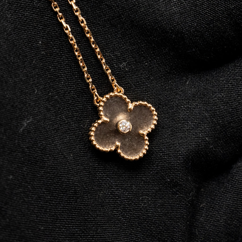 VAN CLEEF & ARPELS 2023 HOLIDAY LIMITED PENDANT SILVER OBSIDIAN / ROSE GOLD / DIAMOND
