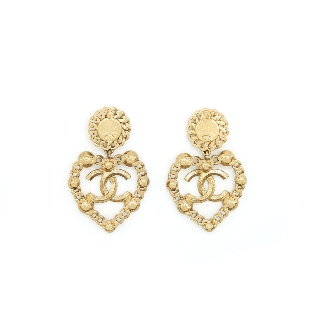 CHANEL CC AND HEART GIANT EARRINGS GOLD TONE
