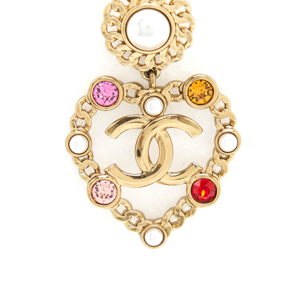 CHANEL CC AND HEART GIANT EARRINGS GOLD TONE