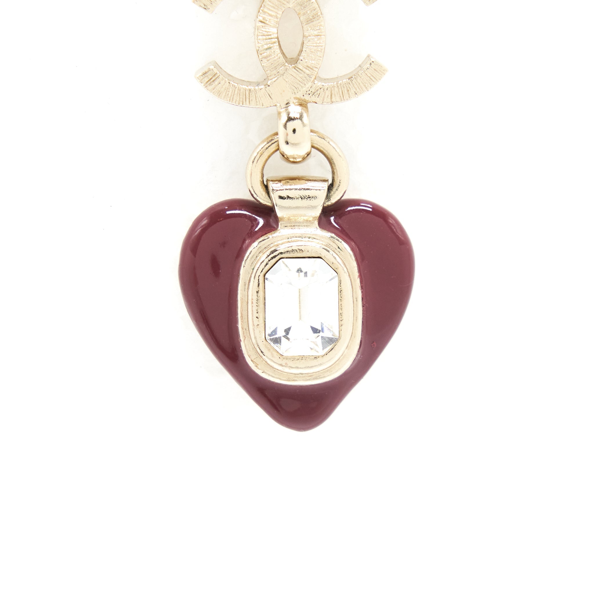 CHANEL CC LOGO AND HEART EARRINGS RED AND LIGHT GOLD TONE