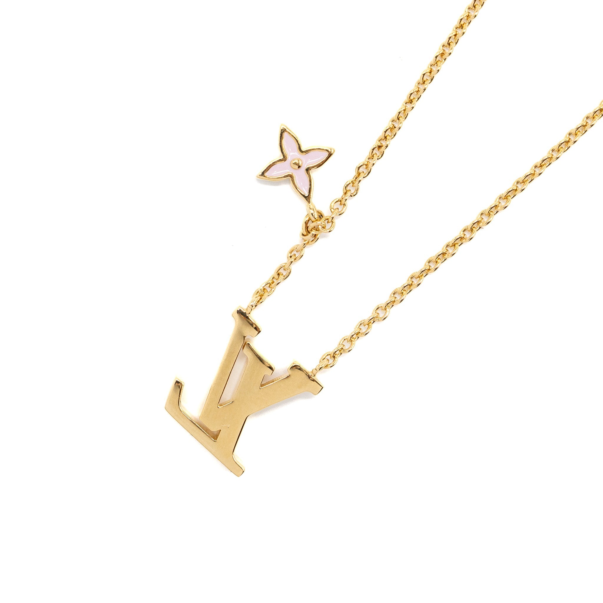 LOUIS VUITTON LV ICONIC ENAMEL NECKLACE LIGHT PINK GOLD TONE