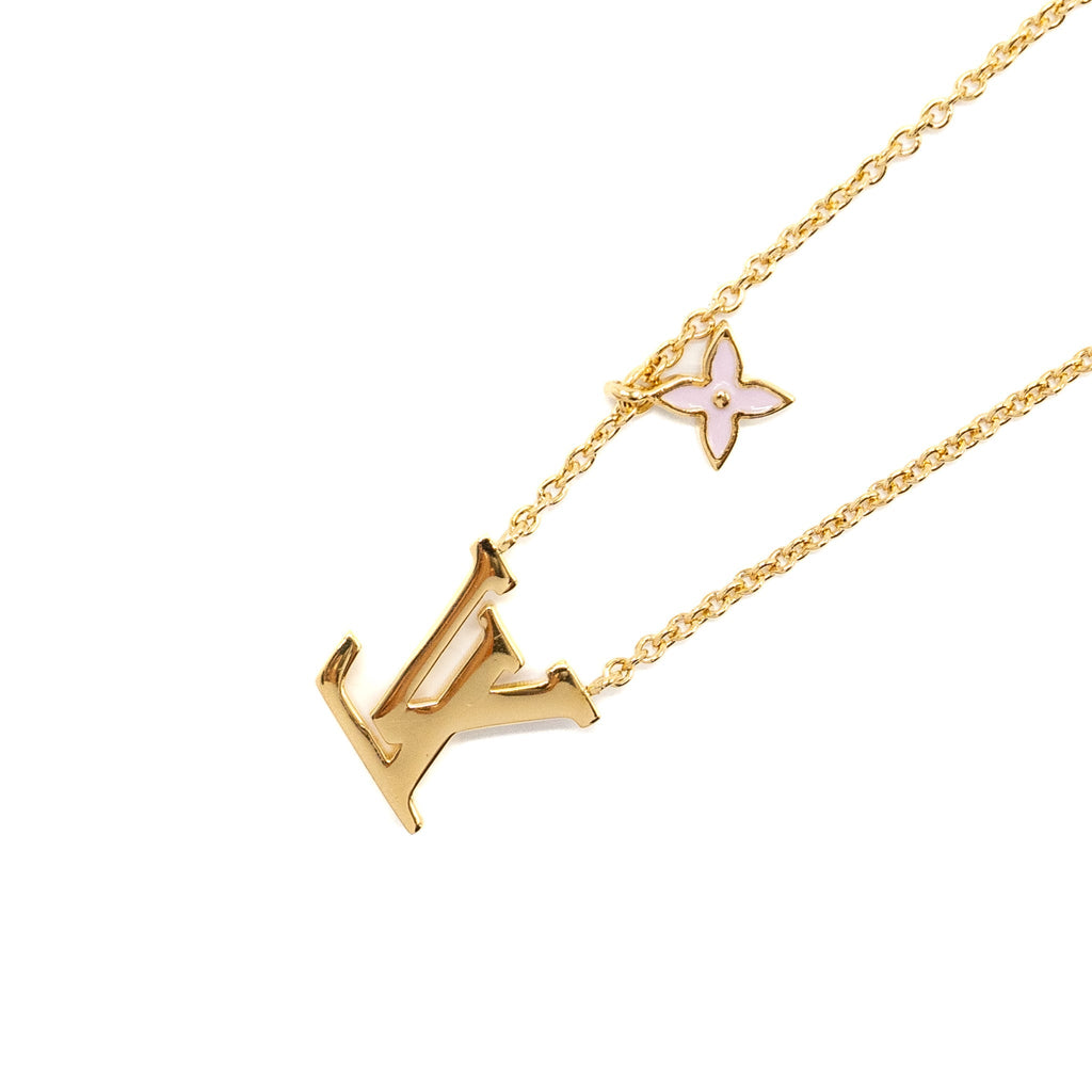 LOUIS VUITTON LV ICONIC ENAMEL NECKLACE LIGHT PINK GOLD TONE