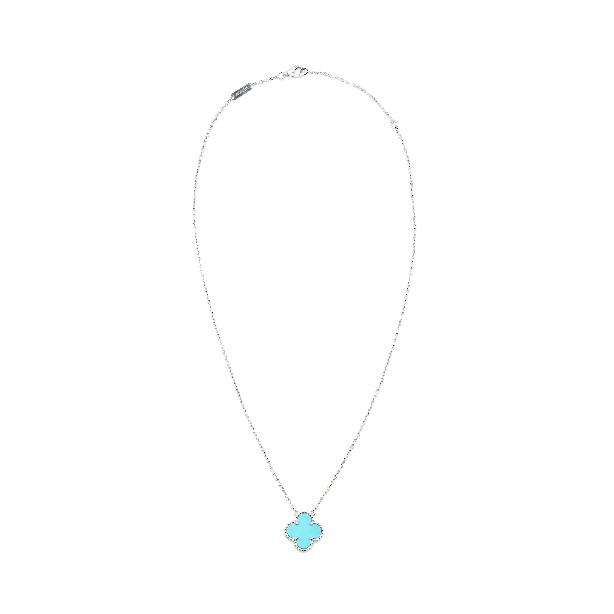 VAN CLEEF & ARPELS ALHAMBRA VINTAGE TURQUOISE WHITE GOLD NECKLACE